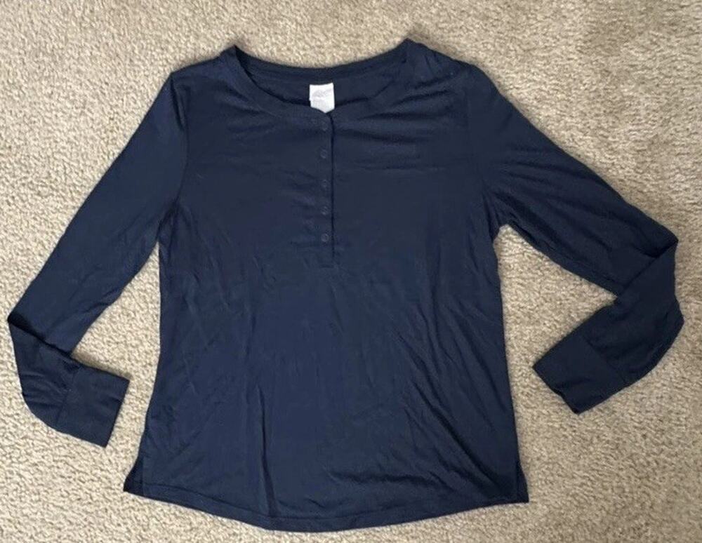 Stars Above Womens Medium Navy Blue Henley Pajama Top Long Sleeve Soft Lounge